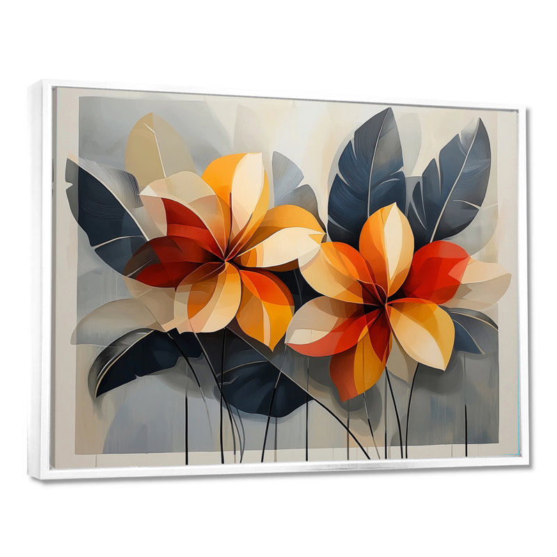 Chuk Summer Hibisuc In A Geometric Symphony I - art mural hibiscus, H 30 po x l 40 po, Impression encadrée flottante, Blanc