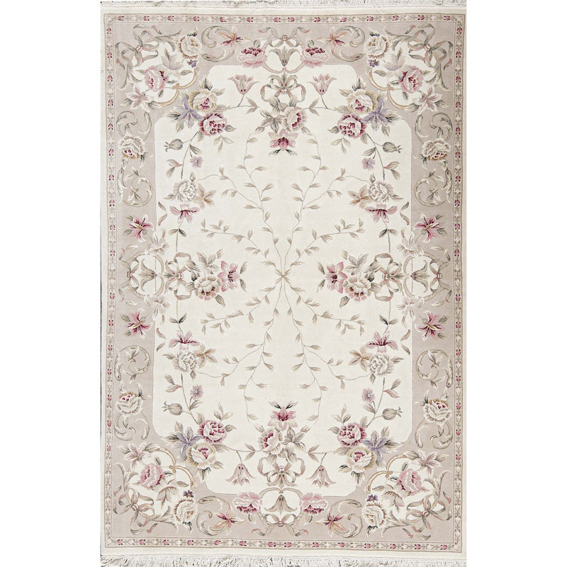 Tapis ivoire et beige noué à la main de haute qualité