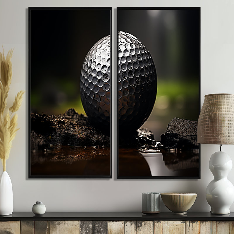 «Golfers Focus» - art mural toile de golf, H 20 po x l 24 po, Impression encadrée flottante, Noir