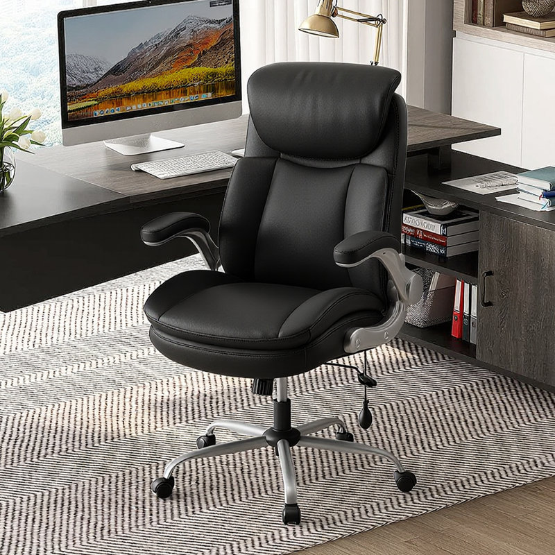Ergonomic Executive Office Chair with Adjustable Air Lumbar Support, Flip-up Armrests & Reclining Tray, Black