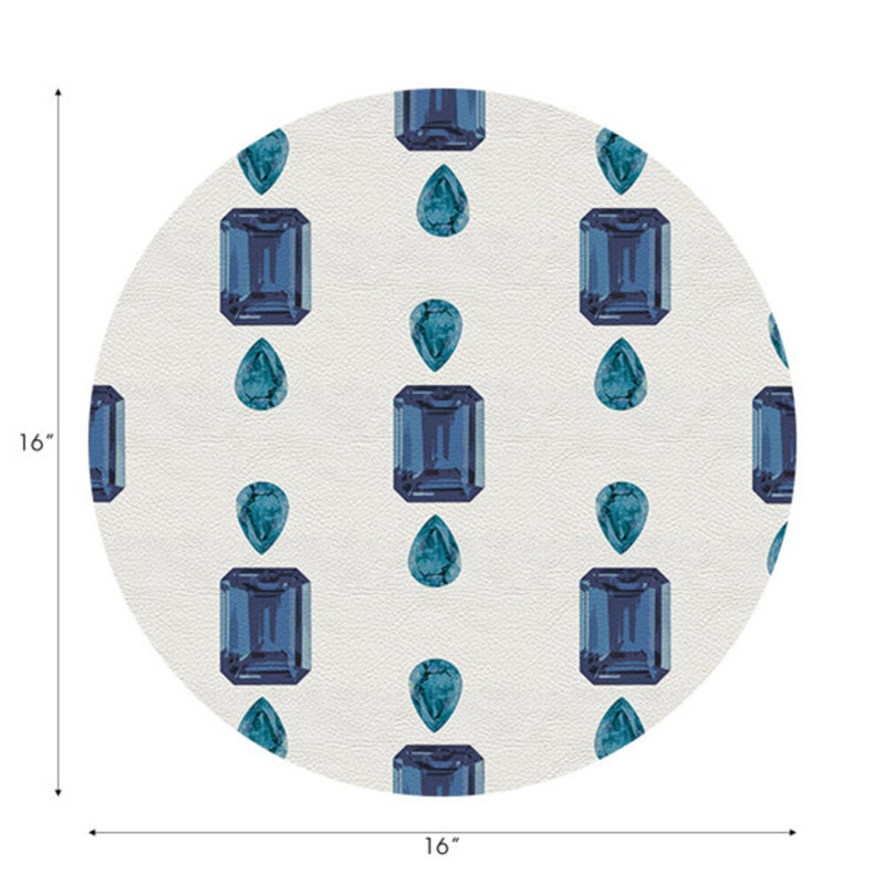 Vegan Leather Round Placemats, Sapphires, White