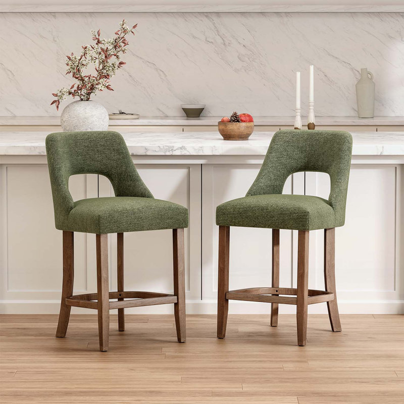 Ensemble de 2 tabourets de bar élégants et rembourrés verts, hauteur de comptoir moderne avec pieds en bois pour la cuisine et la salle à manger, confortables et élégants