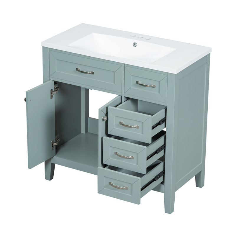 Meuble-lavabo simple 35,98 po avec plateau en céramique Makiya, Vert