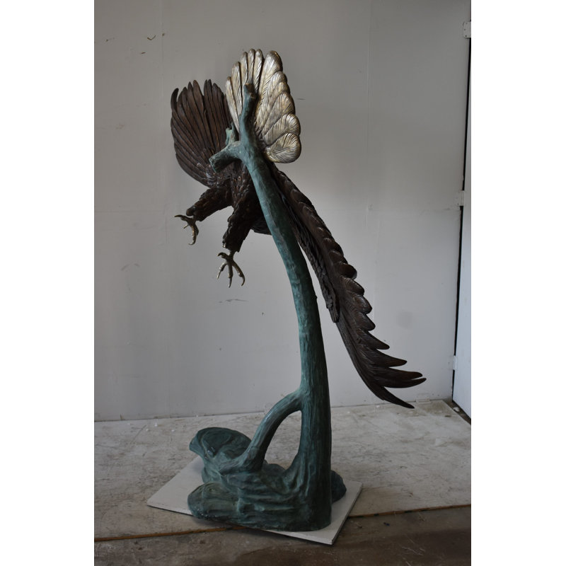 Giant Eagle in Action Looking for His Prey Bronze Statue Size: 78" x 28" x 74"H