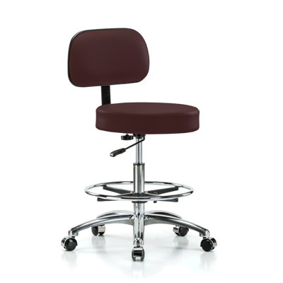 Backed Adjustable Backrest Adjustable Height Ergonomic Industrial Stool with Footrest and Removable Casters/Wheels