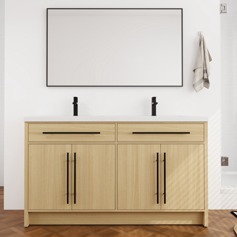 Meuble-lavabo double 60 po avec plateau en résine, 60"