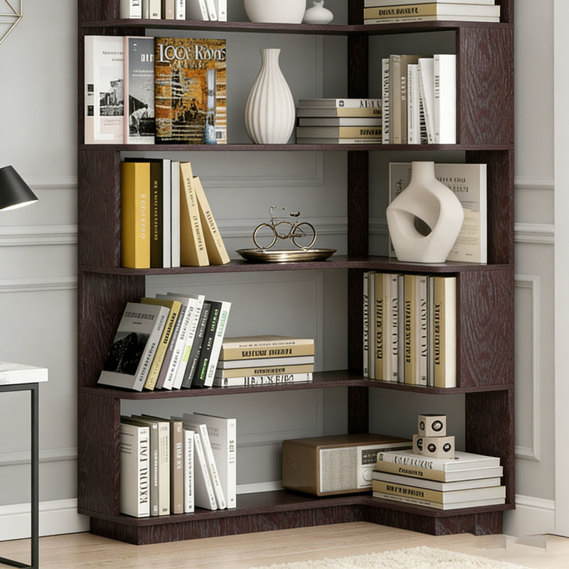 Freestanding Corner Bookshelf, Ox Blood Red
