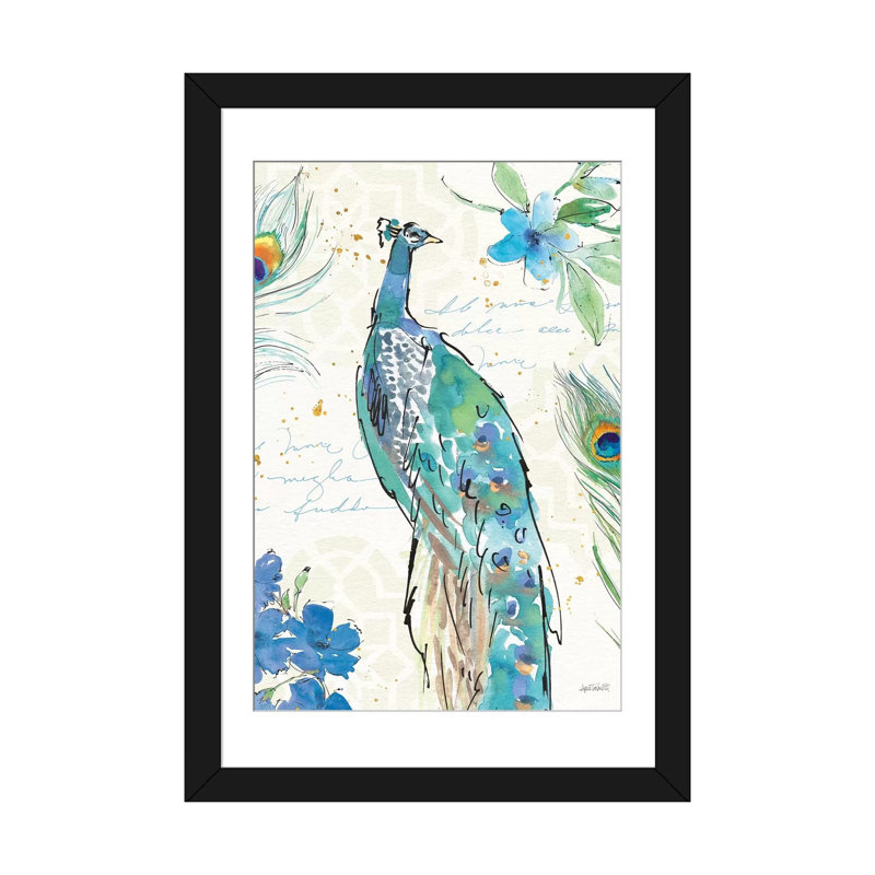 « peacock jardin ii », reproduction d’impression sur toile tendue, H 32 po x l 24 po x P 1 po, Papier beaux-arts encadré noir