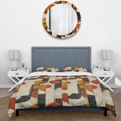 Red Yellow Midcentury Geometric Shapes III - Midcentury Colours Soft Line Duvet Cover Set