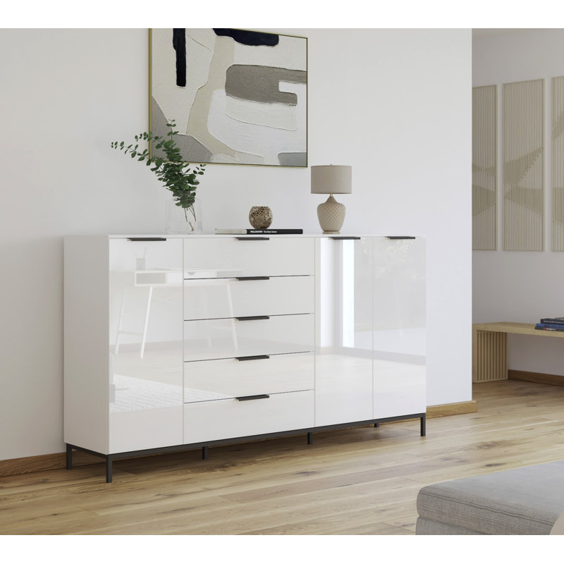 Flipp 5 - Drawer Chest of Drawers, Alpine White/Glass White/Graphite