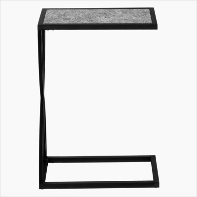 Accent Table, C-Shaped, End, Side, Snack, Grey Laminate, Black Metal, Contemporary, Modern