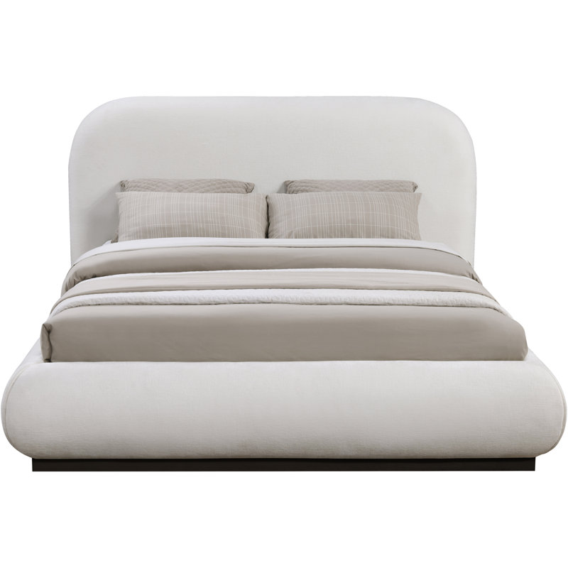 Humayrah Upholstered Panel Bed, Full/Double, Cream Chenille Fabric / Stained Black