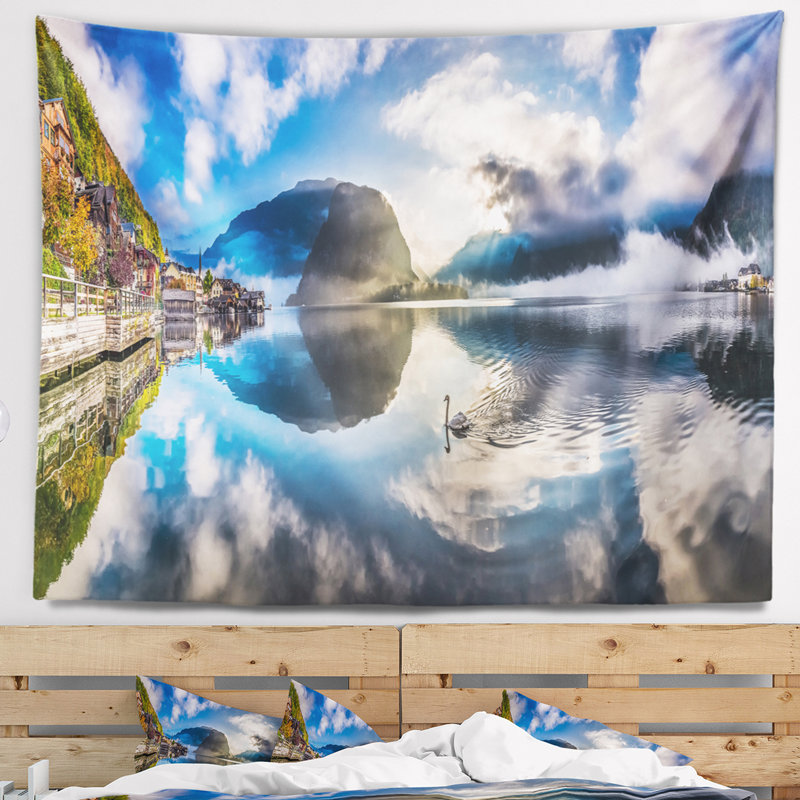Tapisserie panorama alpiney village Landscape, H 78 po x l 92 po
