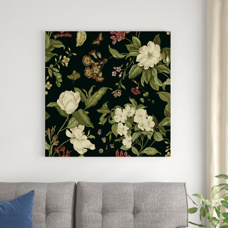 Jardin floral sur fond noir I, H 36 po x l 36 po x P 1,25 po