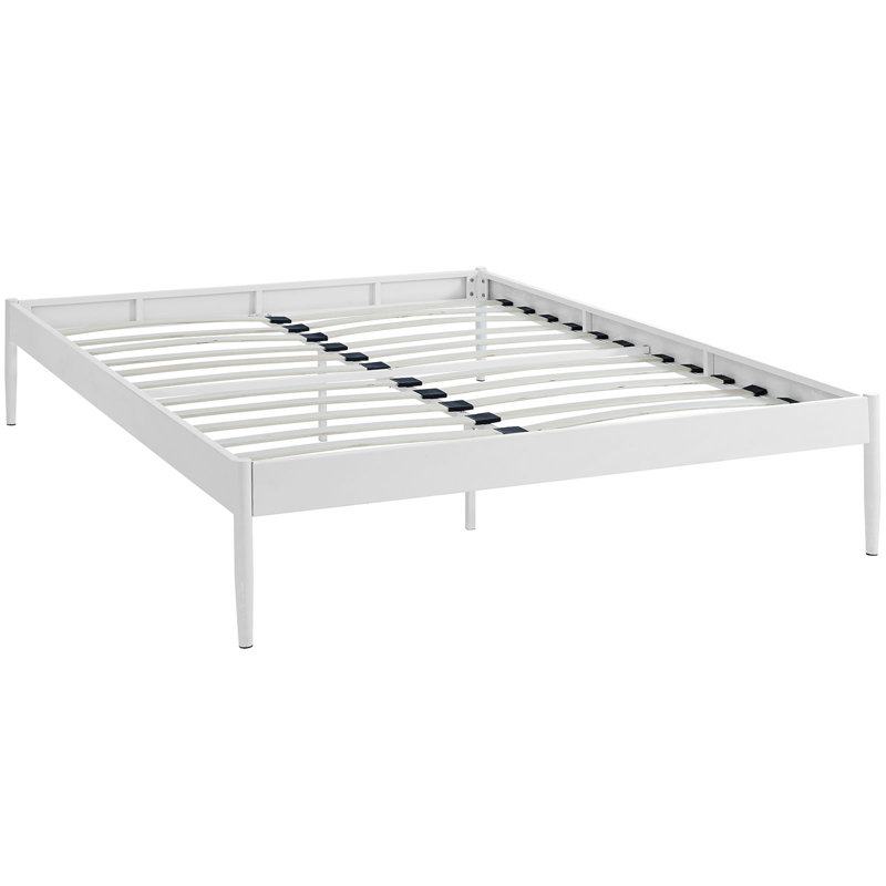 Elsie Brown Queen Upholstered Metal Frame Bed with Slats