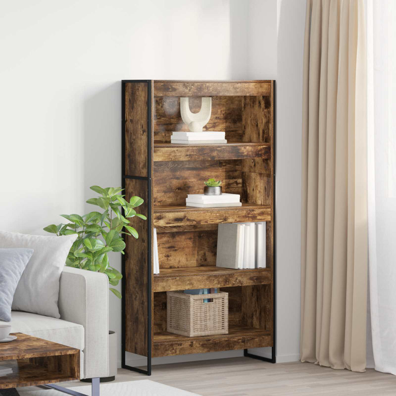 Steel Book Cabinet Bookcase, Smoke Oak, (4 Shelves) 155cm. H x 80cm. W x 30cm. D