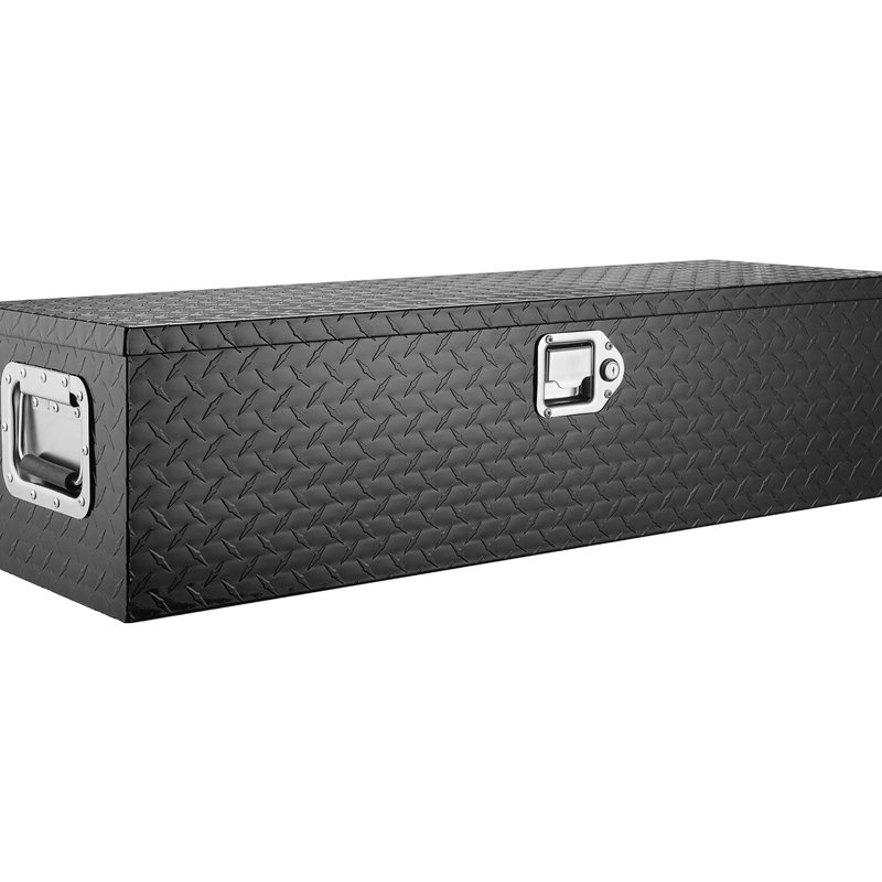 Boîte à outils robuste pour véhicule récréatif et remorque, 39 po x 13 po x 10 po, avec mécanisme de verrouillage en aluminium à motif de bande de roulement à revêtement double face, remorque