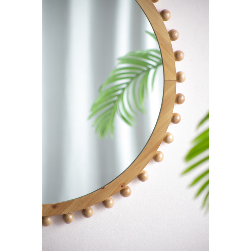 Miroir rond à cadre perlé pour salon, chambre à coucher, décor en bois et maison texturée