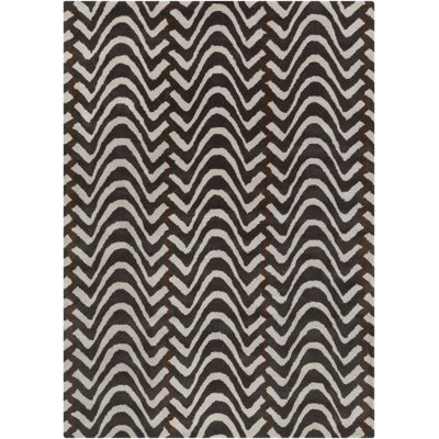 Iconium Authentic Hand-Tufted Handmade Brown, Grey & White Abstract Wavy Chevron Design Wool Area Rug