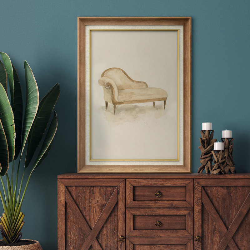 Œuvre encadrée de qualité supérieure - impression de canapé rétro pour le décor du salon - 26 po x 36 po, Naturel