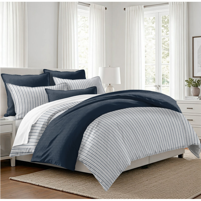Ensemble d'édredon en coton 6 pièces Belmont Lane, En jean, Couvre-lit double / grand + 5 pièces supplémenta
