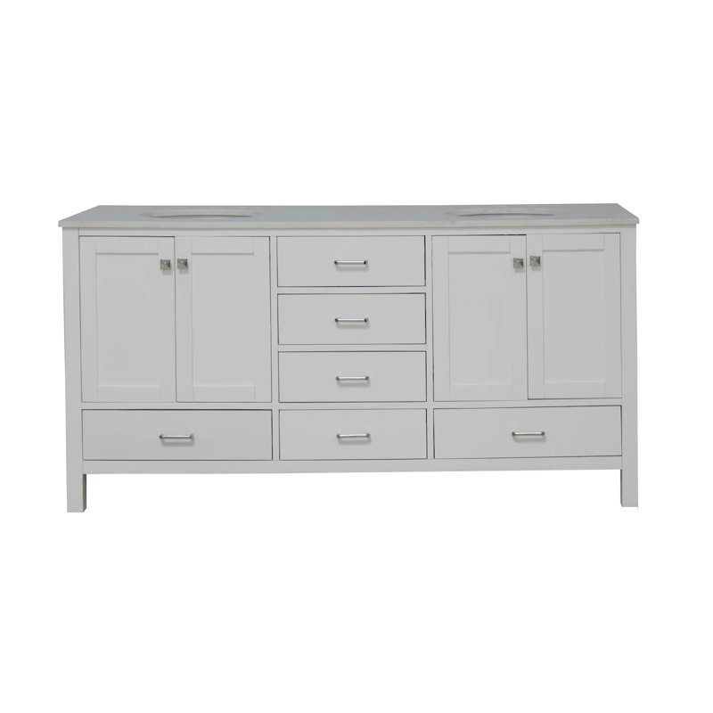 Claudett 72'' Double Bathroom Vanity with Top, White, Engineered Carrara