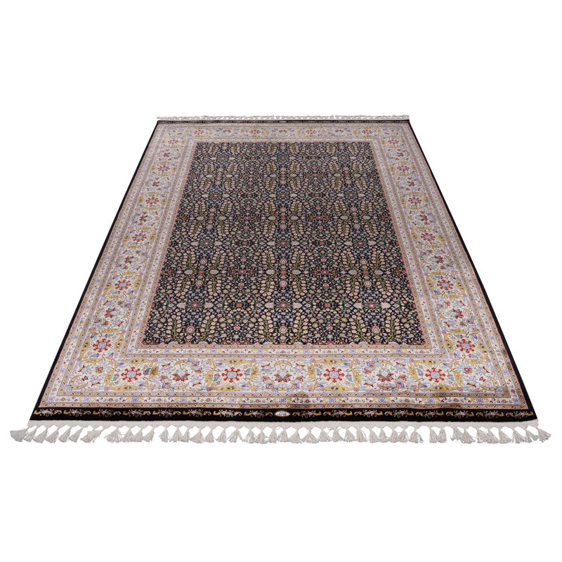 Tapis turc noir et ivoire 5x8