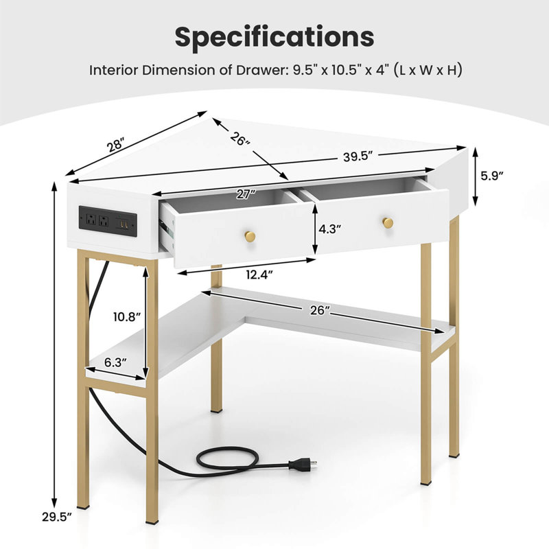 Corner Computer Desk, White/Oak