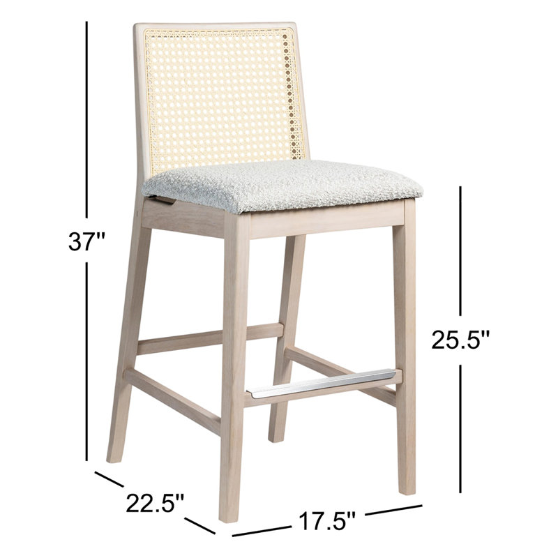 Modern Brazilian Nardia Cane Bar Stool, Light Gray/Nogal/Natural, Counter Stool (25.5" Seat Height)