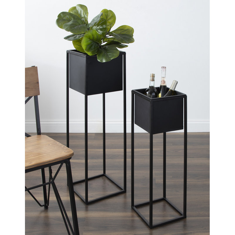 Azuolas 2-Piece Metal Pot Planter Set, 36.25'' H x 11'' W x 11'' D