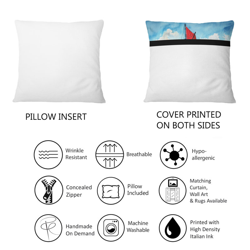 Coussin à voile avec voiles rouges sur l'océan bleu - 1 imprimé nautique et côtier