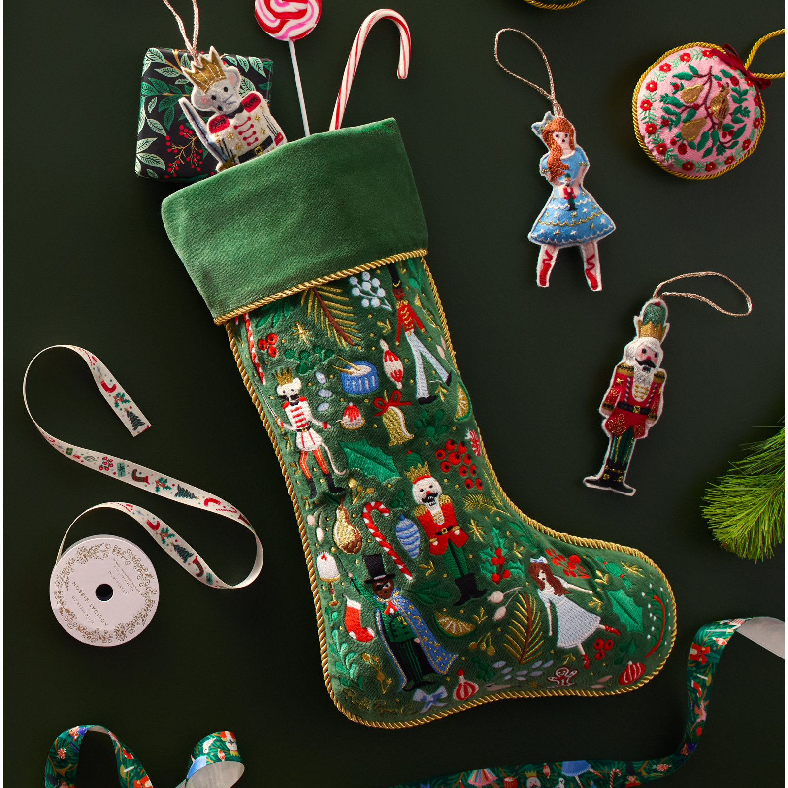 Embroidered Velvet Stocking