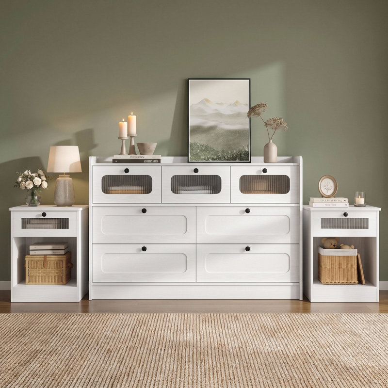 Ensemble de chambre à coucher 3 pièces (tables de chevet et commode)