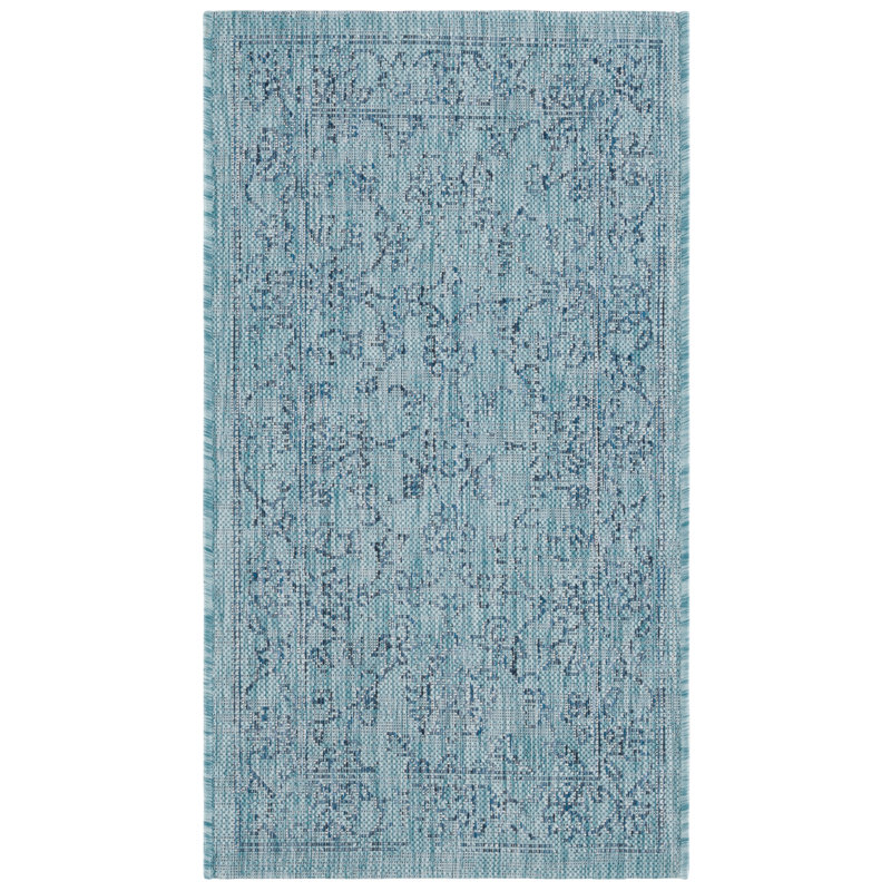 Tapis oriental d'intérieur / extérieur Courtyard Performance, Rectangle 2 pi x 3 pi 7 po, Aqua/Navy