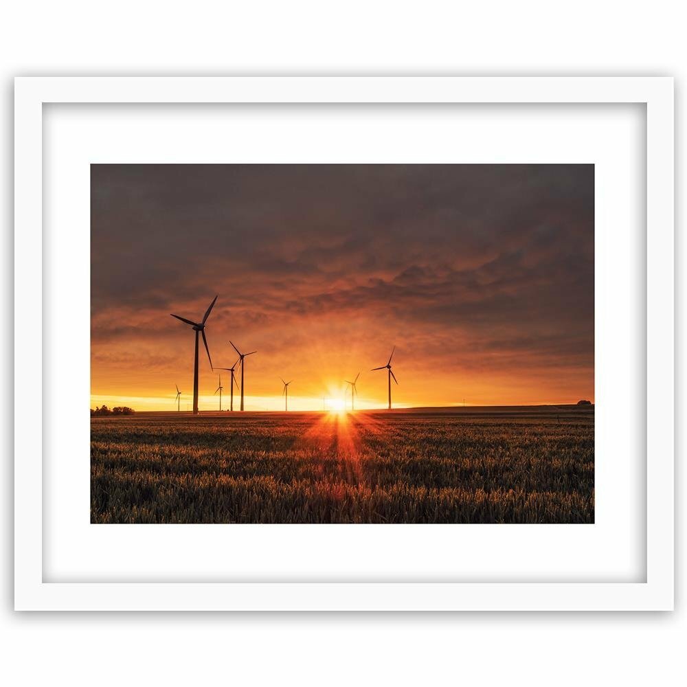 Gerahmter Fotodruck Sonnenuntergang und Windmühle