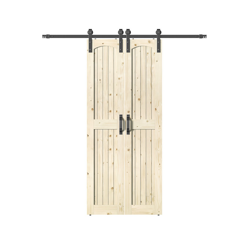 Portes de grange en bois massif de 84 po sans finition avec trousse de quincaillerie d'installation, 36 po x 84 po
