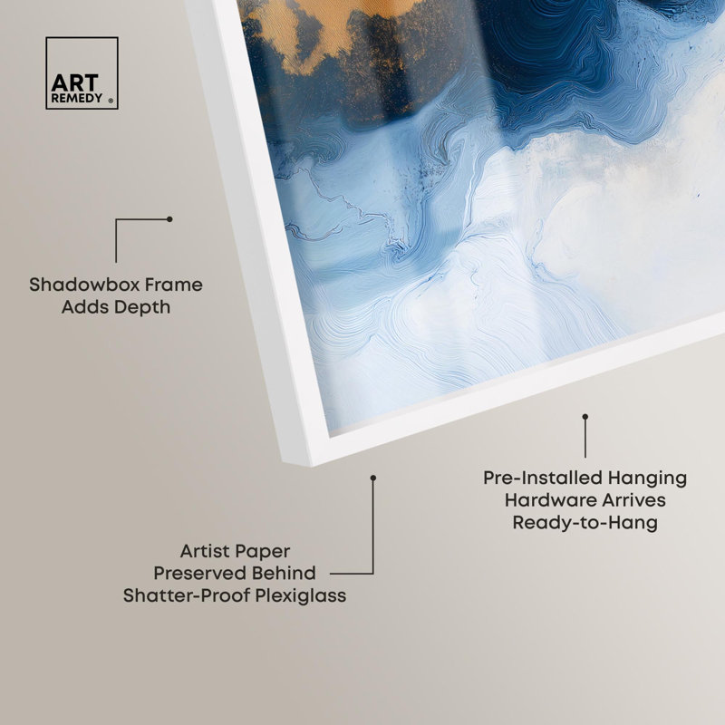 «Blue Deep I Shadowbox Print», art mural Blue Geode par Art Remedy, H 25 po x l 17 po, Blanc