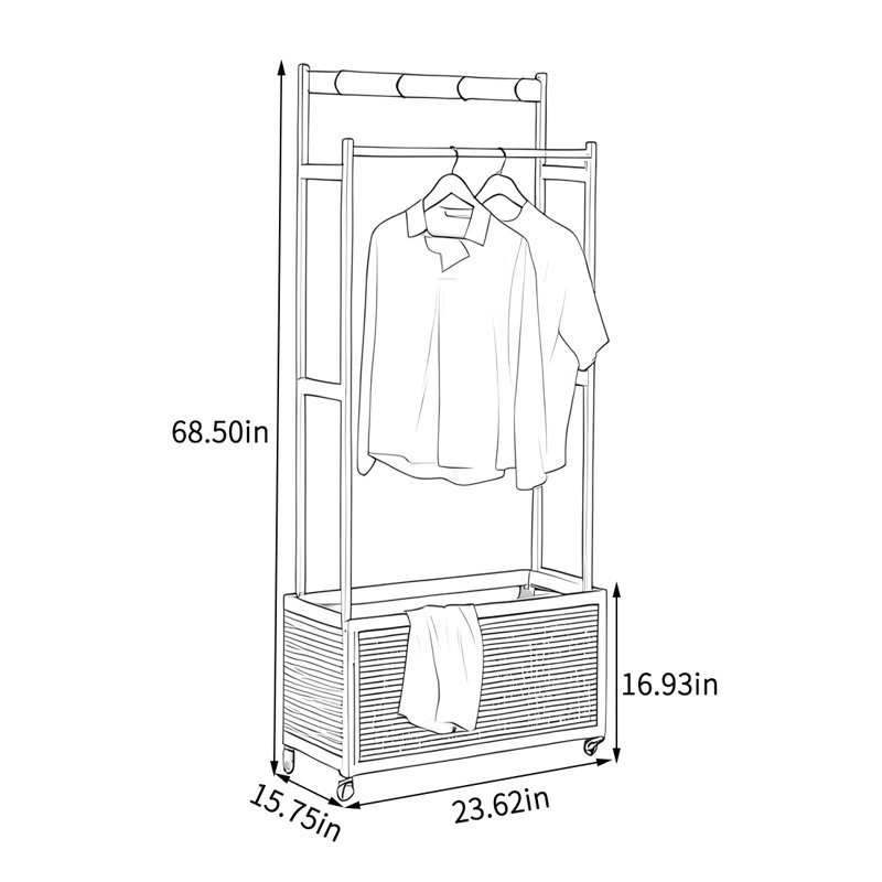 Portemanteau avec grands paniers de rangement, Noyer