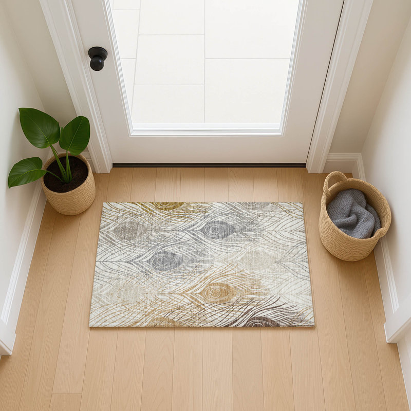 Machine Washable Indoor/Outdoor Jenning ACN2273 Floral Rug, Rectangle 1'8" x 2'6"