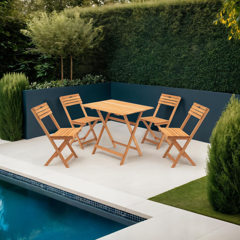 Premium 5-Piece Garden Table & Chairs Set, Rustic Brown Beech Wood, Table: 31.5 x 28.3 x 23.6 inches, Chairs: 15.7 x 31.9 x 11.8 inches | No Varnish, Water-Based Preservative, Perfect for Outdoor Dining & Relaxation