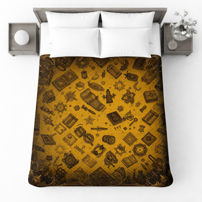 Steampunk Collage Illustration Quilted Bedspread All Sizes