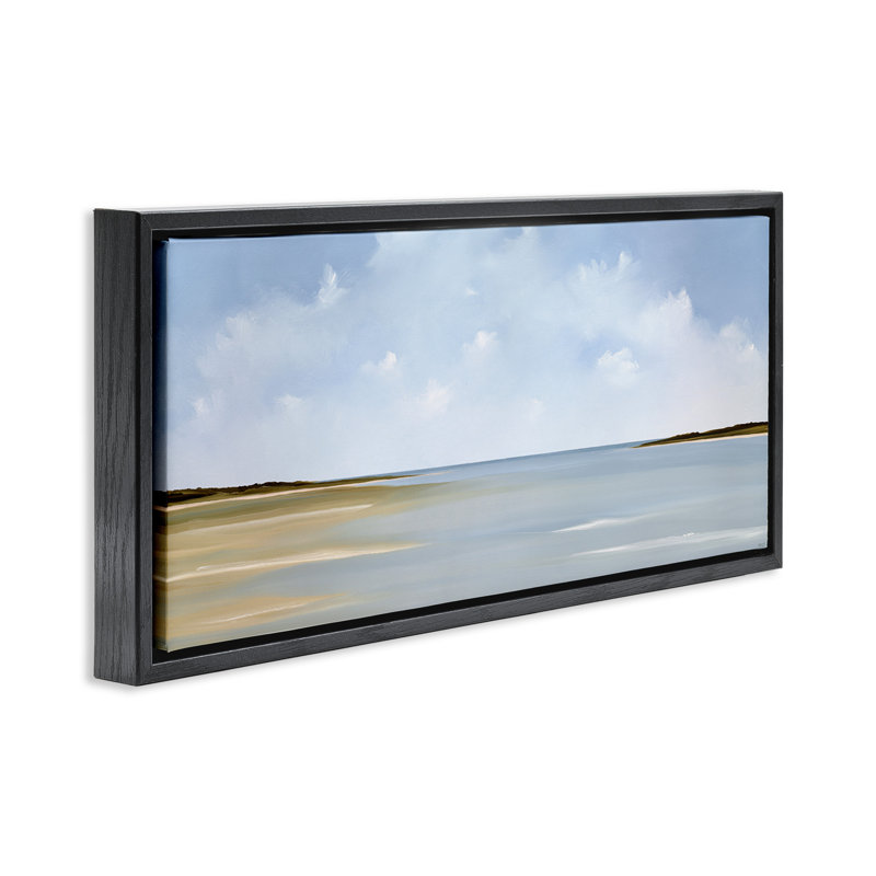 Plage, nuages, paysage, H 11 po x l 25 po, Cadre flottant noir de jais