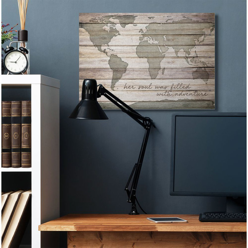 «World Map», reproduction, Toile tendue, H 30 po x l 40 po x P 1,5 po