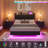 Floating Bed Frame, With LED Lights & USB Charging Station, Headboard-2079474073-2079474149
