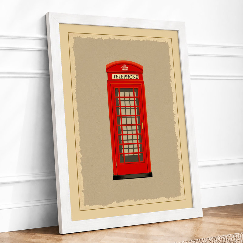 Red Telephone Box Graphic - Framed Print, A2 - 59.4 x 42.0 cm, White