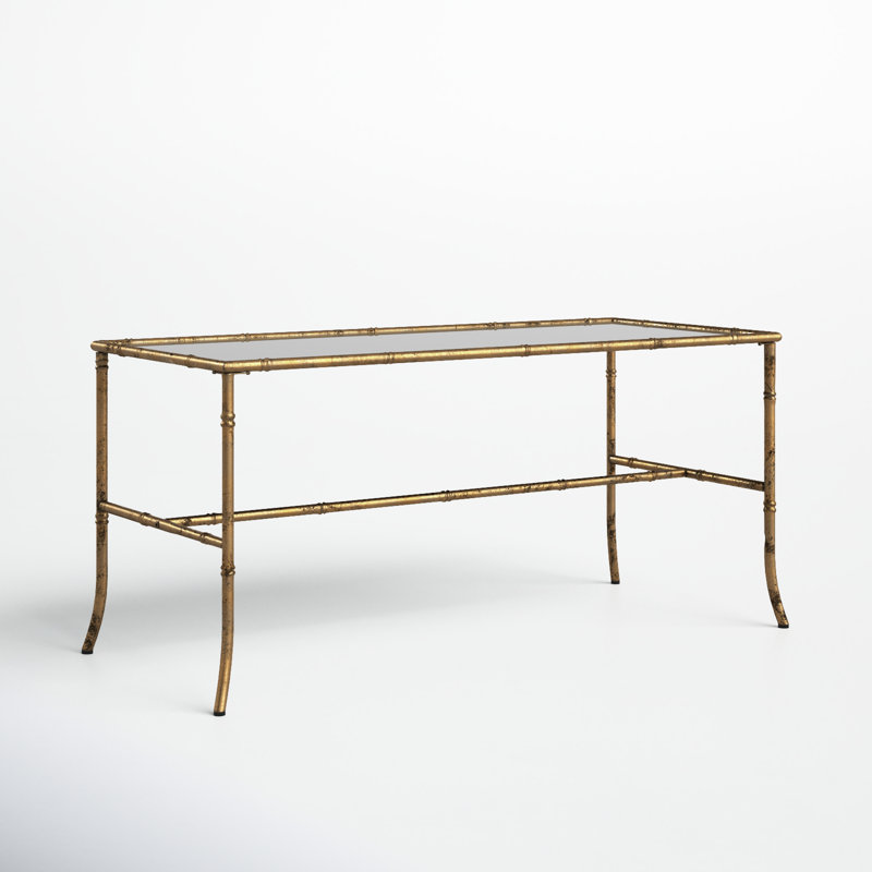 Table basse, dessus de miroir rectangulaire de 36 pouces, cadre en fer doré antique