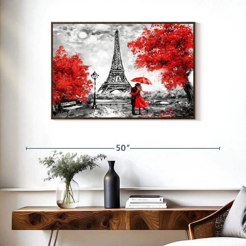 Paris Couple Pop, 37 po x 25 po, Cadre flottant noyer