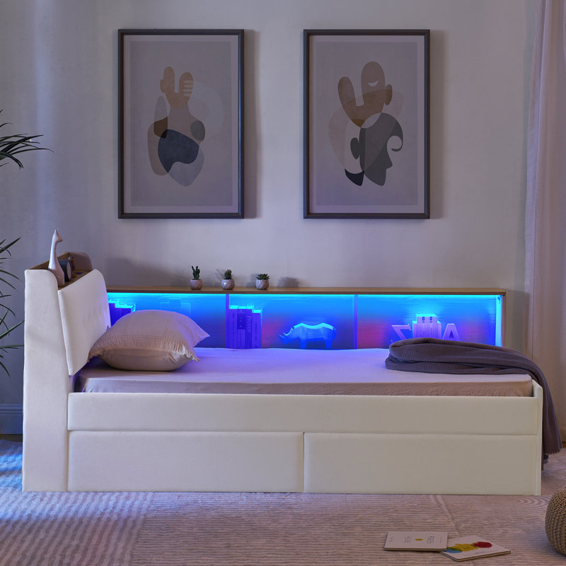 Lit de jour simple avec chargement sans fil, Beige