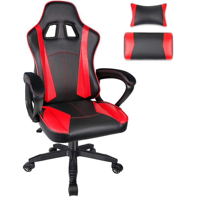 Fauteuil ergonomique de jeu pour PC, Noir et rouge