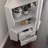 Mirrored Back Corner Bar Cabinet with High Legs, 2-Drawer and Shelf White Wooden Buffet